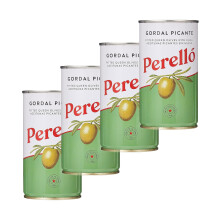Perelló Gordal Picante Pitted Olives - 350g (150g Drained), Pack of 4, Spanish Green Olives - Spicy Gordal Olives, Perello Olives