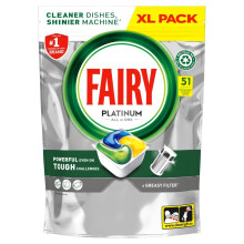 Fairy Platinum Lemon All-In-1 Dishwasher Bulk Pack, 51 Pods, Platinum Dishwashin
