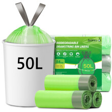 JelKen 54 Biodegradable Bin Liners 50L with Drawstring Tie Handle Food Wast