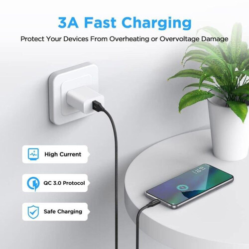 Câble Usb C 5M，Long Câble Usb Vers Usb C 3A Charge Rapide Nylon Tressée Cable Type C Pour 2