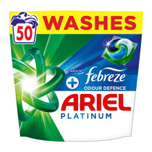 Ariel Platinum PODS, Washing Liquid Laundry Detergent Capsules 50 Washes, +Touch Of Febreze Odour Defence, Remove Even 7-Day Sweat Odours