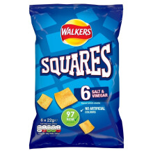 Walkers Squares Salt and Vinegar Snacks 6 x 22 g