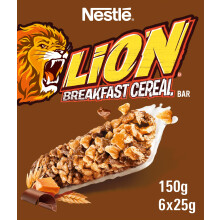 Nestlé Cereals - Lion Breakfast Cereal & Milk Bar - High Fibre, 5 Vitamins & Calcium - 6 x 25g Bar Multipack