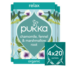 Pukka Herbs Relax Organic Herbal Tea Box Tea Infusion With Chamomile Card