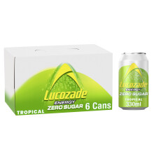 Lucozade Energy Zero Sugar Drink Tropical 330ml can (Pack 6)