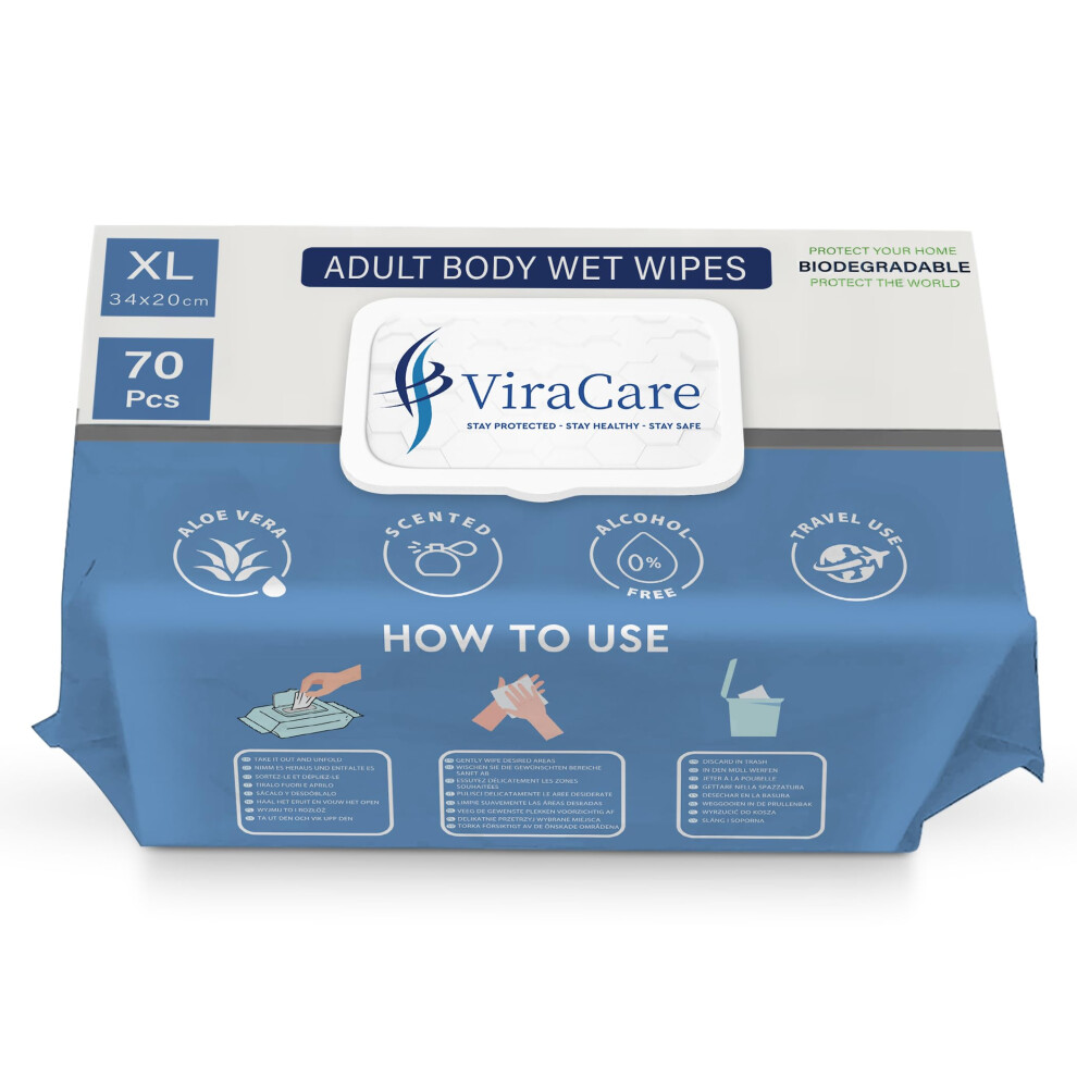 Viracare 70 X Wet Wipes For Adults Scented Intimate Wipes With Aloe Vera Biodegrad