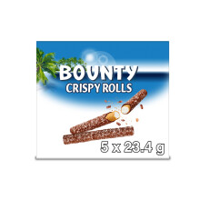 Bounty Crispy Rolls, Milk Chocolate, Coconut, Biscuit Snack Bar, 5 x