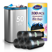 Teivio 50 Liter Bin Liners w/ Tie Tap, 100 Counts 13 Gallon Swing Bin