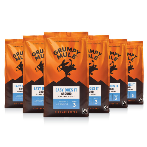 Grumpy Mule Easy Does It Swiss Water Organic Decaf Ground Coffee with notes