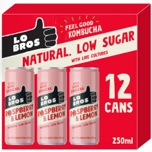 Lo Bros Kombucha - Raspberry & Lemon - Sparkling Refreshing Drink with Natural I