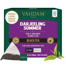 VAHDAM Darjeeling Black Tea Bags 100 Count High Caffeine Non GMO Gluten Fre