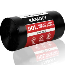 RAMOFY 90L Heavy Duty Black Plastic Bin Bags – Refuse Sacks Liners –