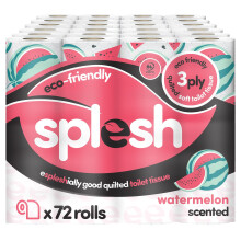 Splesh by Cusheen Toilet Roll 72 Rolls - Watermelon Scent Bulk Family Pack | Soft 3 Ply Quilted Bathroom Tissue Loo Rolls | Eco-Friendly, Sustainable