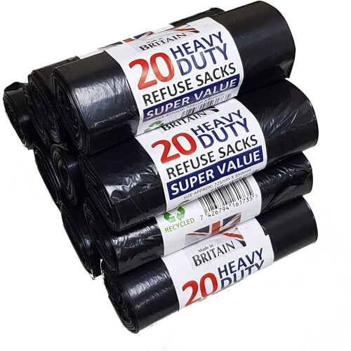 200 Medium Duty Black Refuse Sacks Rubbish Bags Bin Liners Large