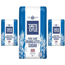Tate Lyle Pure Cane Granulated Sugar - White - 1kg Bags (PACK OF 3) - Made in UK - T&L