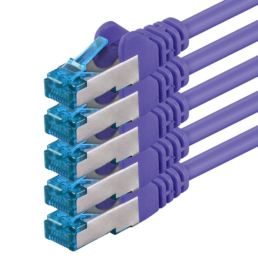 1Attack.de 2M - Cat6a - Network Cable - Pack Of 5 Cat 6 A Patch Cable 10000 Mbit S Sftp Pimf 500 Mhz Compatible With Cat5 Cat6 Cat7 Dsl Interne Purple 4250344831471
