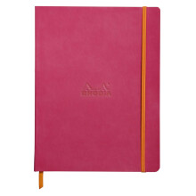 RHODIA 117512C - Raspberry Flexible Notebook - 19x25 cm - Lined - 160 pages - Clairefontaine Ivory Paper 90 g/m - Bookmark, Elastic Closure - Faux Lea