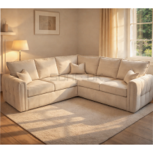 (Cream Velvet, 5 Seater Corner) Luxury Regal 3+2 Sofa Set 1,2,3 Seater Sofas Linen Fabric Couch Corner Settee UK