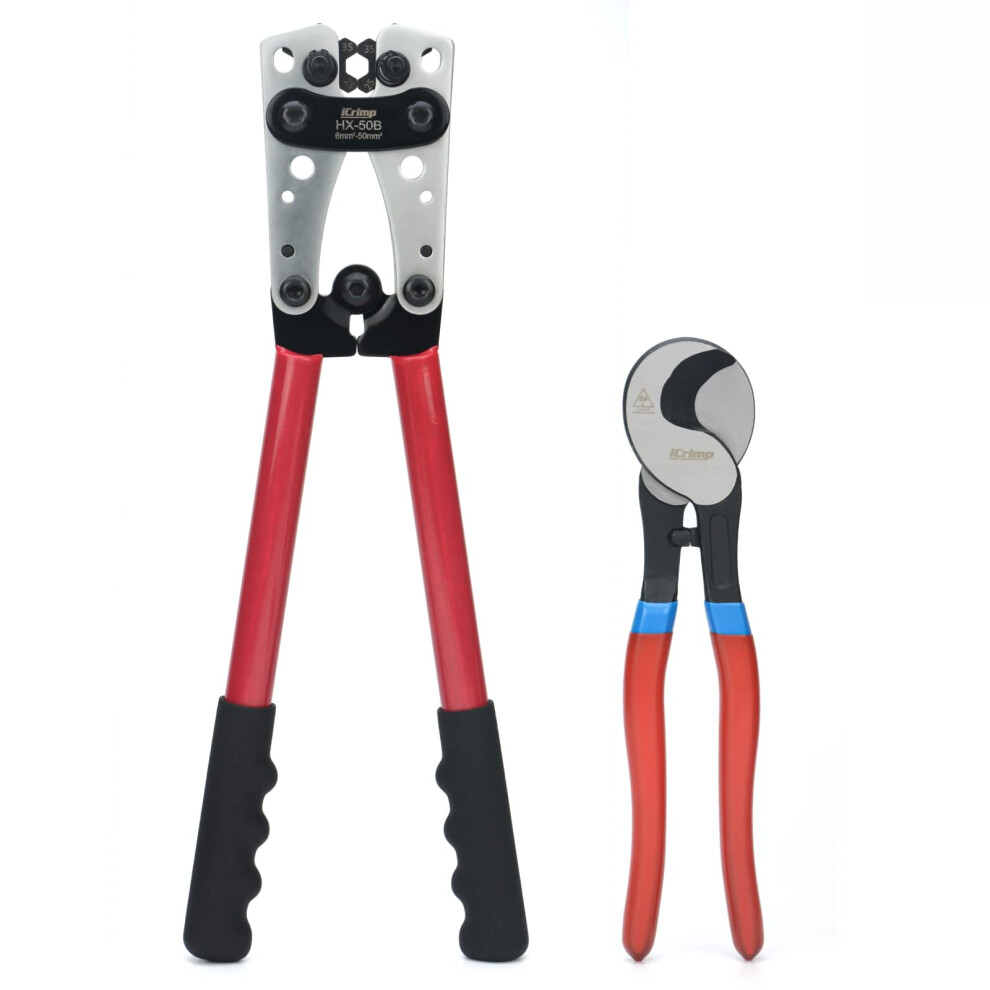 Icrimp Battery Cable Lug Crimping Tools, Durable Wire Cutter And Crimper Pliers, For 6-50Mmâ² Heavy Duty Battery Wire Connections 709619248789