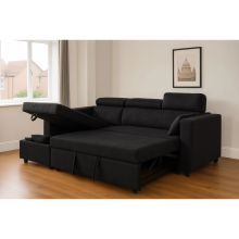 (Black Linen) 4 Seater Reversible Sofa Bed Storage Sofa Bed Pull-Out Sleeper Corner L-Shaped UK