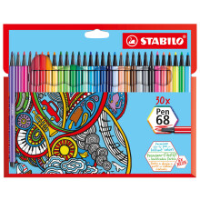 STABILO Pen 68 - Premium Fibre-Tip Pen - Pack of 30 - Assorted Colours
