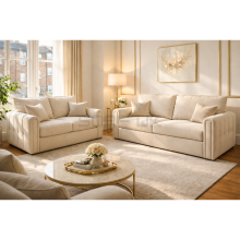 (Cream Velvet, 3 Seater) Luxury Regal 3+2 Sofa Set 1,2,3 Seater Sofas Linen Fabric Couch Corner Settee UK