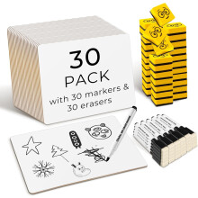Ohuhu 30 Pack Mini Whiteboard A4, Double Sided Dry Erase White Board with 30 Pens and 30 Erasers, Portable Small Whiteboard Drawing Learning for Kid S