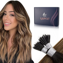 LaaVoo Nano Hair Extensions Real Human Hair Darkest Brown Nano Beads Hair Extensions Balayage Brown to Medium Blonde Invisible Nano Ring Straight Remy