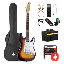 Donner 39 Inch Electric Guitar Beginner Kit Sunburst Full-Size Starter Package HSS Pick Up with All Accessories Amp Online Lesson Bag Tuner Capo Strap