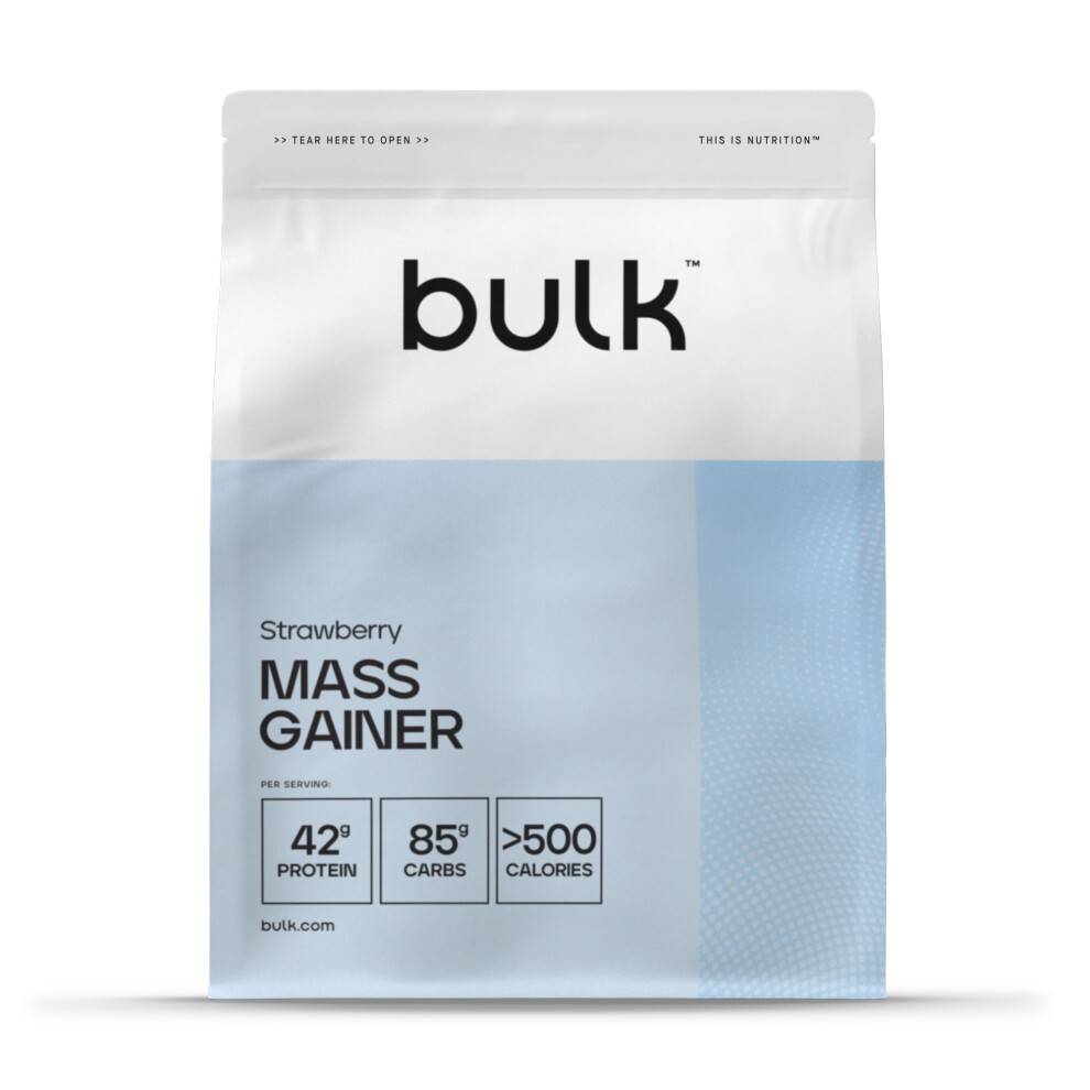 Bulk Complete Mass Gainer | Strawberry | 16 Servings | 43G Protein Per Serving | 65G Carbohydrates | 500 Kcal | High-Calorie Weight Gainer | Supports