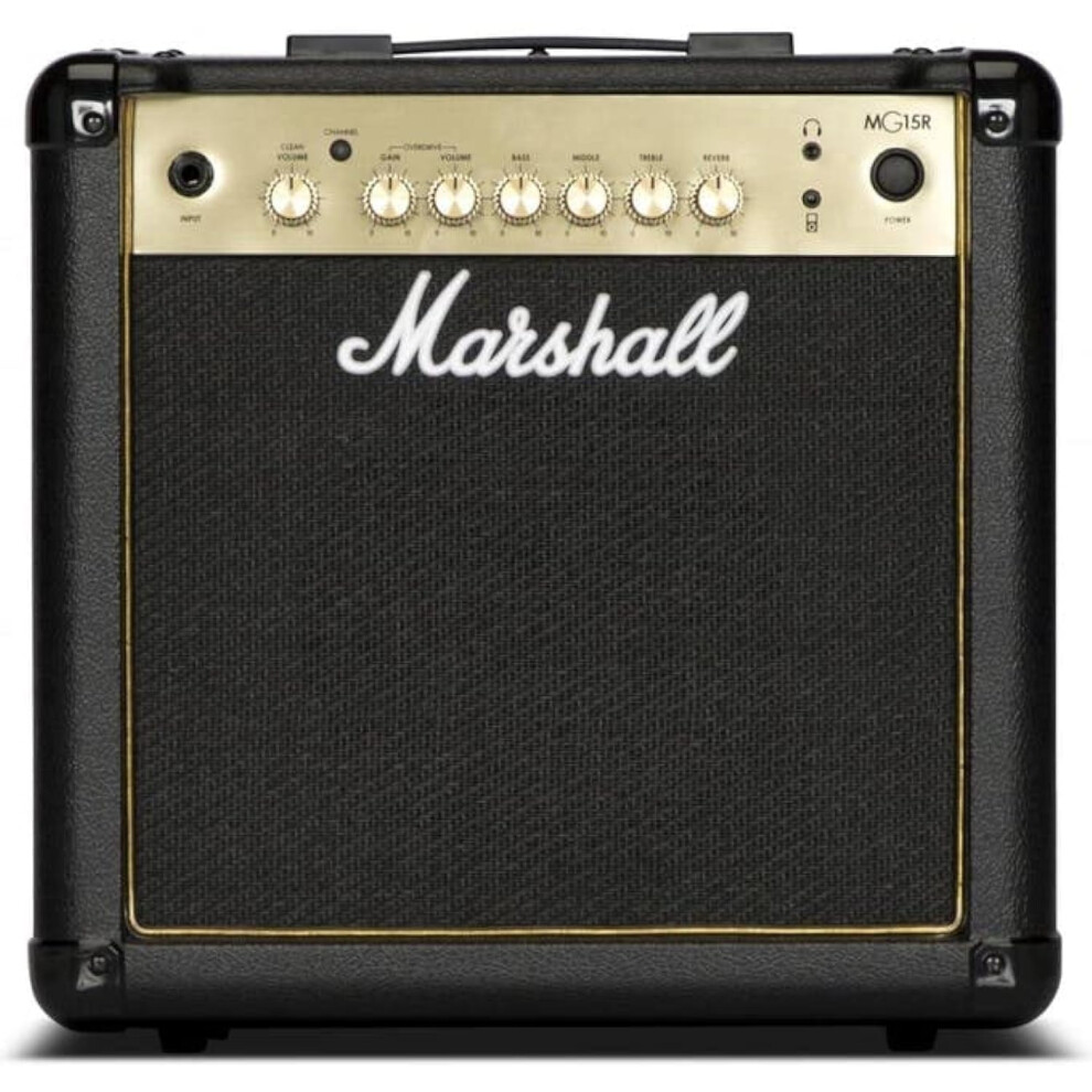 Marshall Mg15gr Guitar Combo Amplifer With Reverb, Practice Amp Suitable For Electric Guitar - And Black/Gold