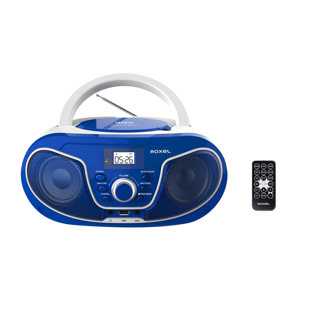 Roxel Rcd-S70bt Portable Boombox Cd Player With Remote Control, Fm Radio, Usb Mp3 Playback, 3.5Mm Aux Input, Headphone Jack, Led Display Wireless Musi
