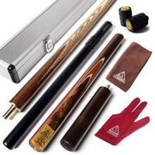 CUESOUL 57" 3/4 Jointed Snooker Billiard Pool Cue Handcrafted 18oz with Telescopic Aluminium Extension & 6" Walnut Extension, Ash Shaft & Walnut Butt,