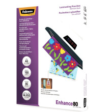 Fellowes A3 Laminating Pouches - Gloss Finish - 100 Sheets, 160 Micron (2x80) Clear & Durable Laminating Pouch with Adhesive Backing - Can be Easily D