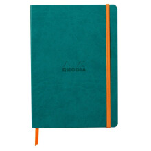 RHODIA 117442C - Peacock Soft Notebook - A5 - Dotted Dot - 160 pages - Ivory Clairefontaine Paper 90 g/m - Bookmark, Elastic Closure - Faux Leather Co