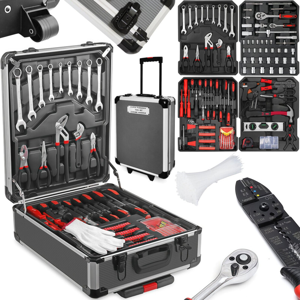 810 Pcs Tool Set Case Mechanics Kit Box Organize Castors Toolbox Trolley + Free Glove Amazing Tour 755320156578