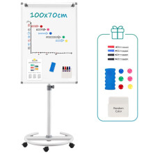 MAKELLO Mobile Whiteboard Easel with Stand 100x70cm, Flipchart Stand on Wheel for Office, School, Home, Adjustable Height, Aluminum Frame