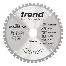Trend Wood Mitre Saw Blade, 210mm Diameter, 30mm Bore, 48 Teeth, 2.4mm Kerf, -5 Hook, TCT, Fine Finish, CSB/CC21048