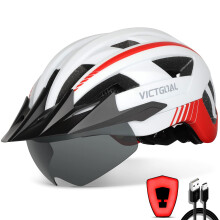 Victgoal Bike Helmet with USB Rechargeable LED Light Removable Magnetic Goggles Visor Breathable MTB Mountain Bicycle Helmet for Unisex Men Women Adju