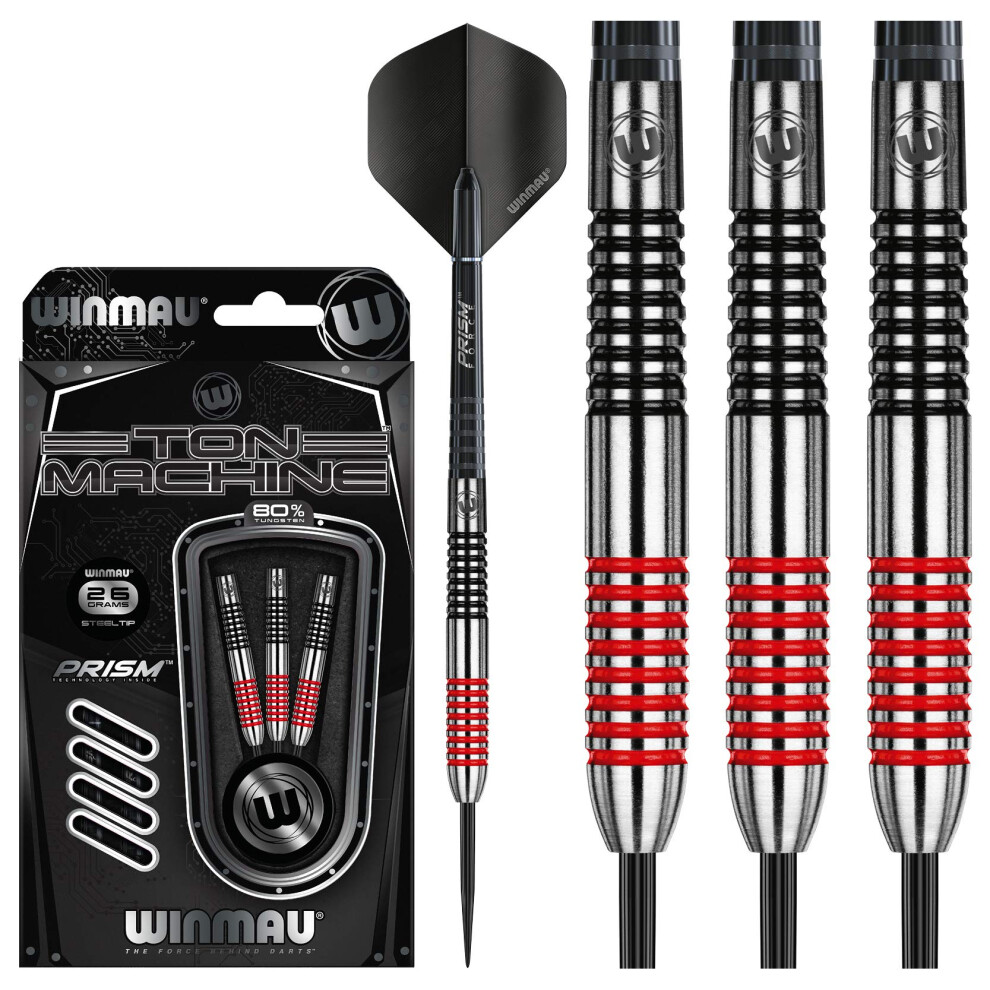Winmau Darts Ton Machine Professional Tungsten Darts Set With Prism Flights And Shafts (Stems) 22G | 23G | 24G | 26G | 27G Gram Steeltip Dart Set (Re
