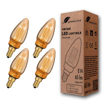 greenandco 4X Decorative LED Vintage Light Bulb | E14 C35 | Amber | 2W 65lm | 1800K Extra Warm White | 320 | 230V | Flicker Free | Not Dimmable