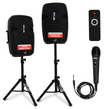 Pyle Wireless Portable PA Speaker System - 1800W High Powered Bluetooth Compatible Active + Passive Pair Outdoor Sound Speakers w/USB SD MP3 AUX - 35m