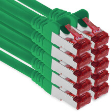 1aTTack.de - 10x 7.5m CAT6 patch cable S/FTP PIMF shielding CAT.6 RJ45 network cable Ethernet cable DSL LAN router switch modem patch panel - green -