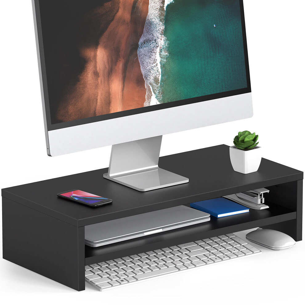 Fitueyes Monitor Stand 2 Tiers Computer Monitor Riser,54Cm Wood Desktop Stand For Laptop Computer Screen Riser, With Storage Shelf, Office Supplies, D 611550180526