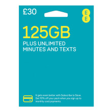 EE Pay As You Go SIM Card UK PREPAID PAYG 30 Bundle - 125GB DATA + Unltd Texts & Mins