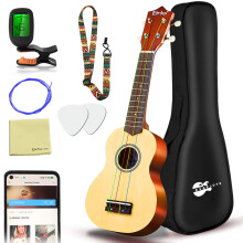 Everjoys Soprano Ukulele Beginner Kit 21 Inch Ukelele w/Free Online Lesson Carrying bag Digital Tuner Strings Picks, All in One Set
