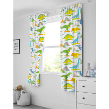 Bloomsbury Mill - Kids Curtains for Boys & Girls Bedroom - Jurassic Dinosaur Design - Lined Curtain Pair with Tiebacks - Nursery Curtains for Children