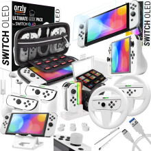 Orzly Accessories Kit bundle Compatible with Nintendo Switch OLED Console (NOT 2017 Edition compatible) Ultimate Geek Pack with Case and screen protec