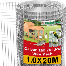 Amagabeli 1Mx20M,12.7mm Holes 0.72mm Galvanized Welded Chicken Wire Mesh Roll Aviary Fence Wire Hot-Dipped Mesh Fencing Hardware Cloth Coop Rabbit Sna