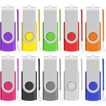 EASTBULL 16GB USB 2.0 Flash Drive 10 Pack Swivel Design Pen Drive Bulk Photo Memory Stick Fold Storage with Lanyard (10 Mixed Colors)